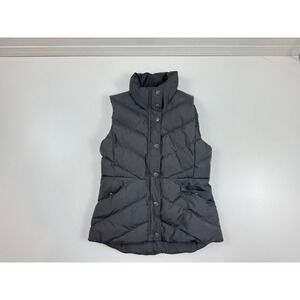 J Crew Women's Puffer Vest Charcoal Gray Stand Collar Snap Button Pockets Size S